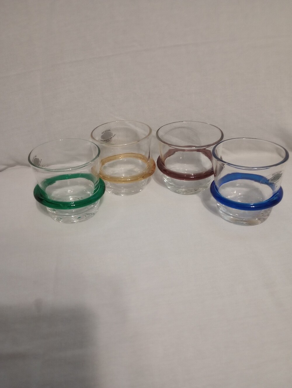 Blenko Single Ring Multicolor Handmade Rocks Glasses-Set Of 4